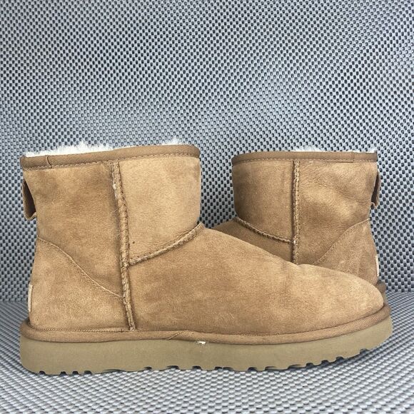 UGG Classic Mini II Boots Womens 8 Chestnut Leather Sheepskin Pull On Winter - Picture 3 of 11